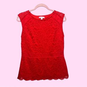 New York & Co Red Lace Sleeveless Blouse Classic Size M